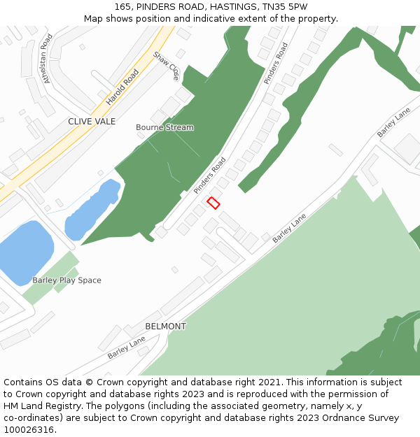 165, PINDERS ROAD, HASTINGS, TN35 5PW: Location map and indicative extent of plot