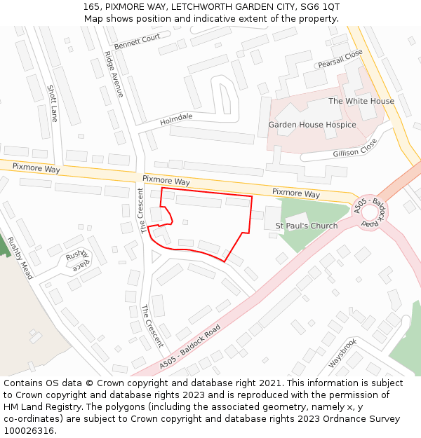 165, PIXMORE WAY, LETCHWORTH GARDEN CITY, SG6 1QT: Location map and indicative extent of plot