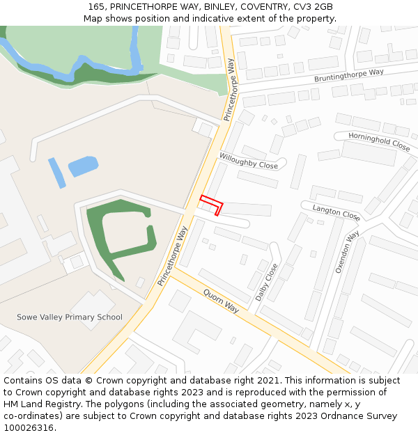 165, PRINCETHORPE WAY, BINLEY, COVENTRY, CV3 2GB: Location map and indicative extent of plot