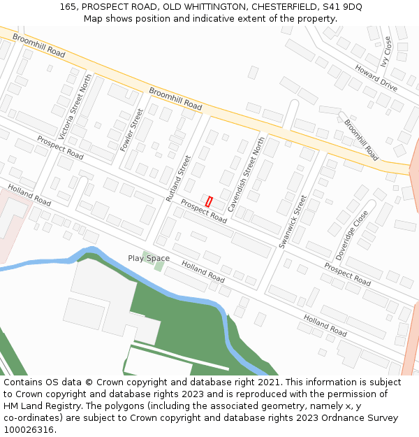 165, PROSPECT ROAD, OLD WHITTINGTON, CHESTERFIELD, S41 9DQ: Location map and indicative extent of plot