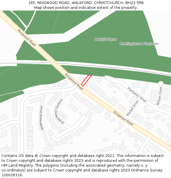 165, RINGWOOD ROAD, WALKFORD, CHRISTCHURCH, BH23 5RB: Location map and indicative extent of plot