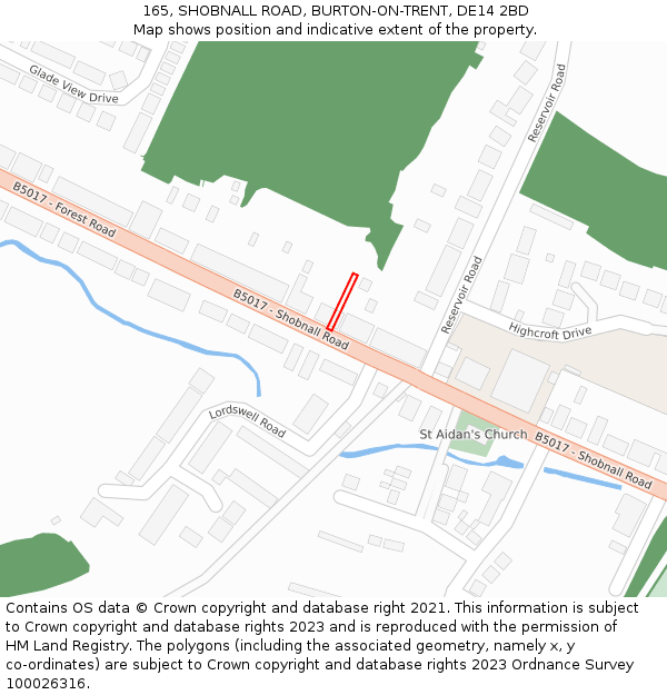 165, SHOBNALL ROAD, BURTON-ON-TRENT, DE14 2BD: Location map and indicative extent of plot