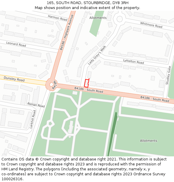 165, SOUTH ROAD, STOURBRIDGE, DY8 3RH: Location map and indicative extent of plot