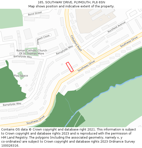 165, SOUTHWAY DRIVE, PLYMOUTH, PL6 6SN: Location map and indicative extent of plot