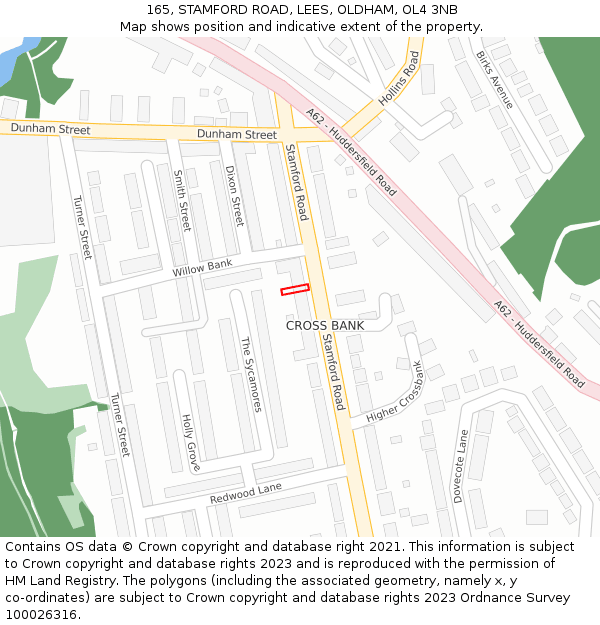 165, STAMFORD ROAD, LEES, OLDHAM, OL4 3NB: Location map and indicative extent of plot