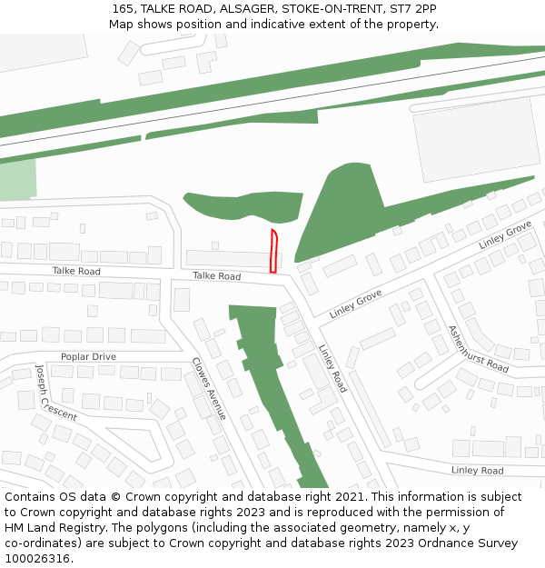 165, TALKE ROAD, ALSAGER, STOKE-ON-TRENT, ST7 2PP: Location map and indicative extent of plot