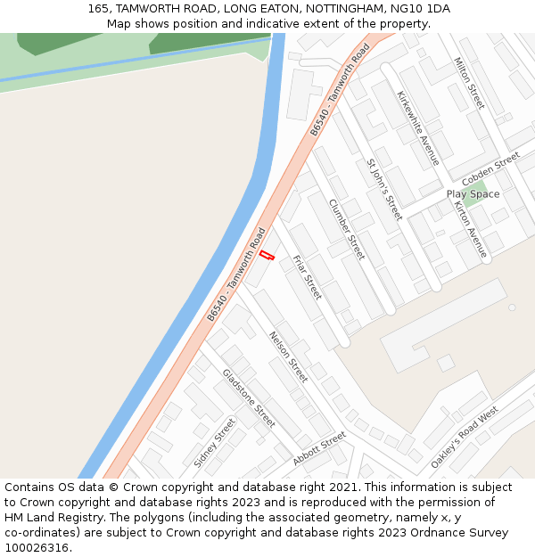 165, TAMWORTH ROAD, LONG EATON, NOTTINGHAM, NG10 1DA: Location map and indicative extent of plot