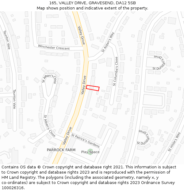 165, VALLEY DRIVE, GRAVESEND, DA12 5SB: Location map and indicative extent of plot