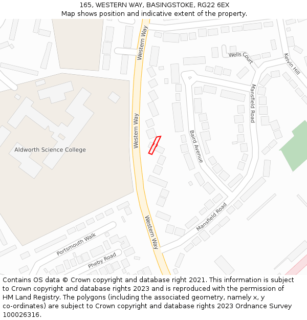 165, WESTERN WAY, BASINGSTOKE, RG22 6EX: Location map and indicative extent of plot
