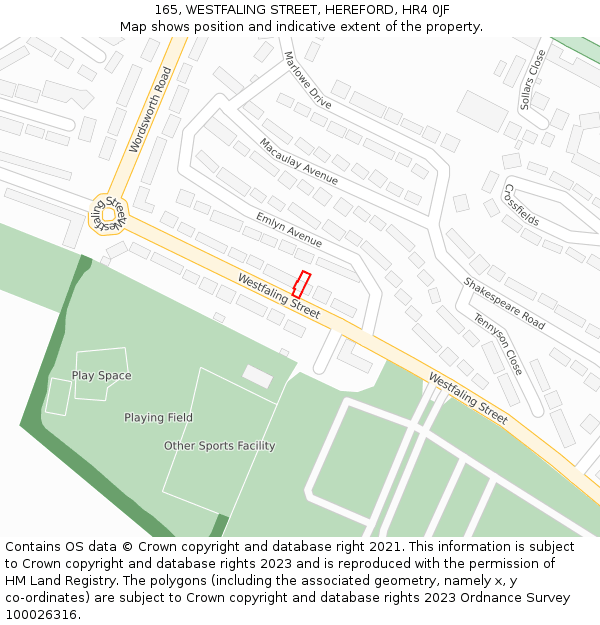 165, WESTFALING STREET, HEREFORD, HR4 0JF: Location map and indicative extent of plot