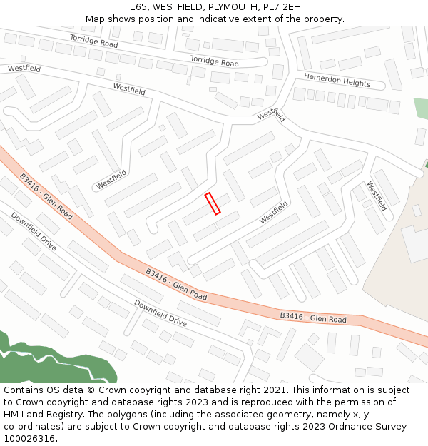 165, WESTFIELD, PLYMOUTH, PL7 2EH: Location map and indicative extent of plot