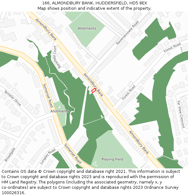 166, ALMONDBURY BANK, HUDDERSFIELD, HD5 8EX: Location map and indicative extent of plot