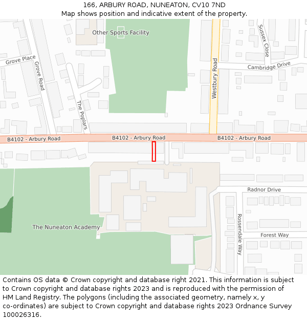 166, ARBURY ROAD, NUNEATON, CV10 7ND: Location map and indicative extent of plot