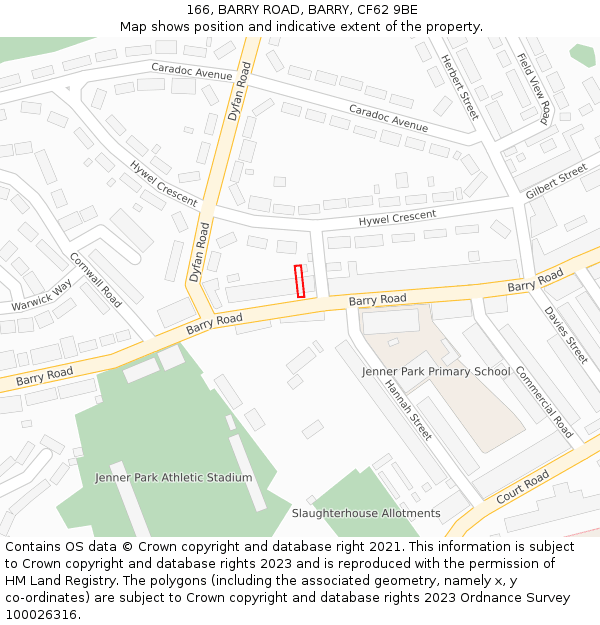 166, BARRY ROAD, BARRY, CF62 9BE: Location map and indicative extent of plot