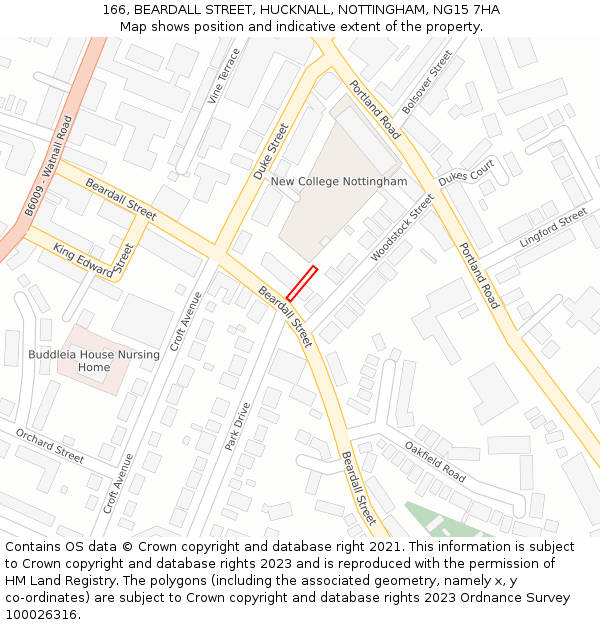166, BEARDALL STREET, HUCKNALL, NOTTINGHAM, NG15 7HA: Location map and indicative extent of plot