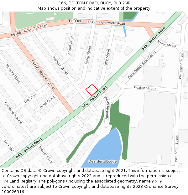 166, BOLTON ROAD, BURY, BL8 2NP: Location map and indicative extent of plot