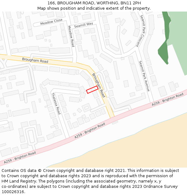166, BROUGHAM ROAD, WORTHING, BN11 2PH: Location map and indicative extent of plot