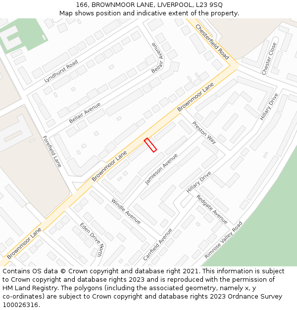 166, BROWNMOOR LANE, LIVERPOOL, L23 9SQ: Location map and indicative extent of plot