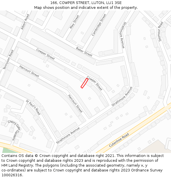 166, COWPER STREET, LUTON, LU1 3SE: Location map and indicative extent of plot