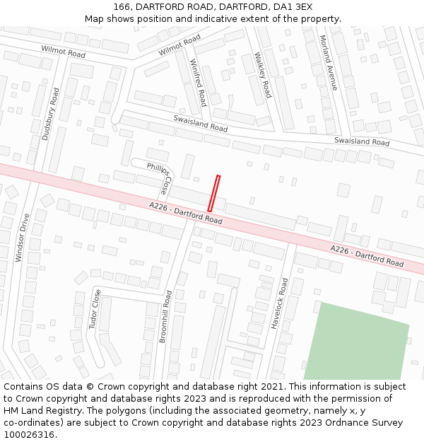 166, DARTFORD ROAD, DARTFORD, DA1 3EX: Location map and indicative extent of plot