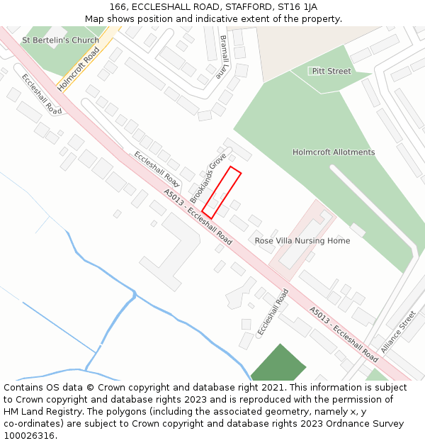166, ECCLESHALL ROAD, STAFFORD, ST16 1JA: Location map and indicative extent of plot
