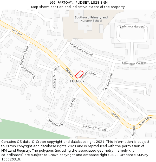 166, FARTOWN, PUDSEY, LS28 8NN: Location map and indicative extent of plot