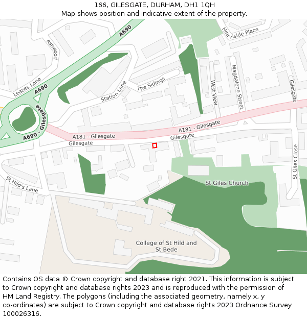 166, GILESGATE, DURHAM, DH1 1QH: Location map and indicative extent of plot