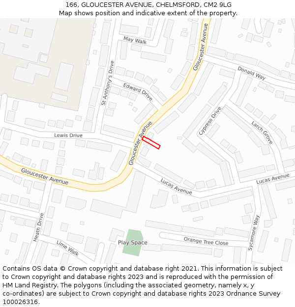 166, GLOUCESTER AVENUE, CHELMSFORD, CM2 9LG: Location map and indicative extent of plot