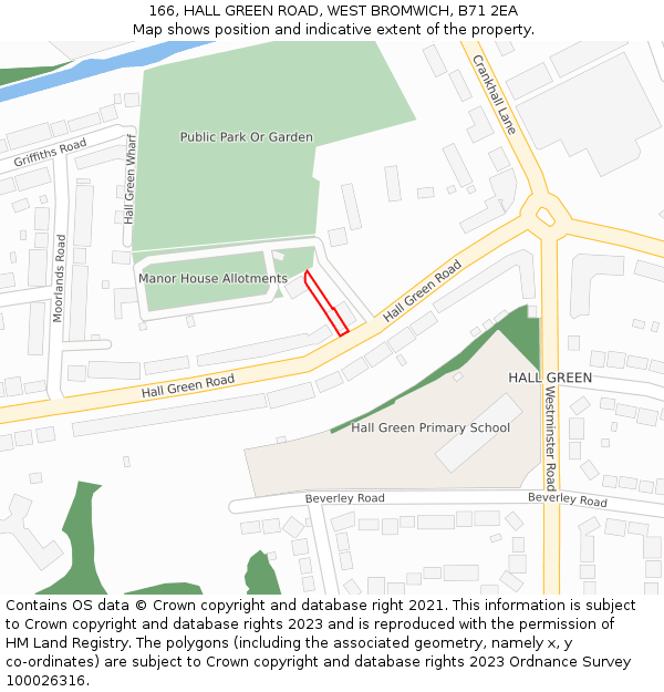 166, HALL GREEN ROAD, WEST BROMWICH, B71 2EA: Location map and indicative extent of plot