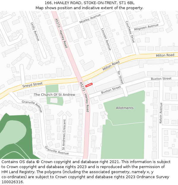 166, HANLEY ROAD, STOKE-ON-TRENT, ST1 6BL: Location map and indicative extent of plot