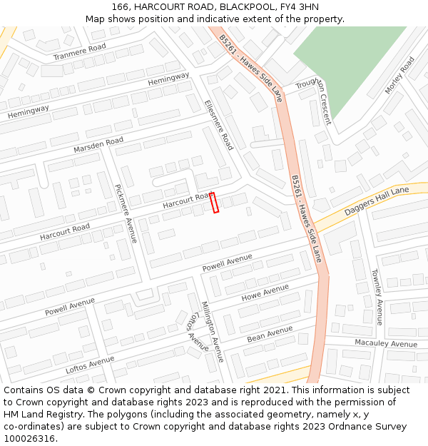 166, HARCOURT ROAD, BLACKPOOL, FY4 3HN: Location map and indicative extent of plot