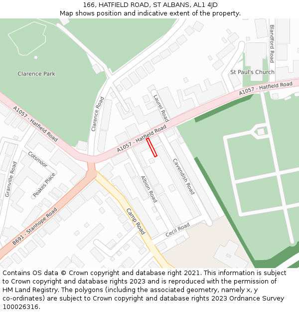 166, HATFIELD ROAD, ST ALBANS, AL1 4JD: Location map and indicative extent of plot