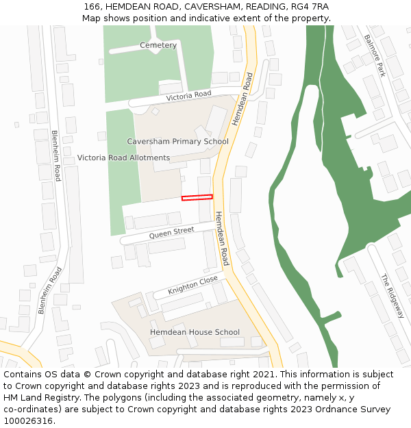 166, HEMDEAN ROAD, CAVERSHAM, READING, RG4 7RA: Location map and indicative extent of plot