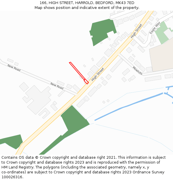 166, HIGH STREET, HARROLD, BEDFORD, MK43 7ED: Location map and indicative extent of plot