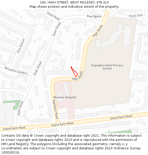 166, HIGH STREET, WEST MOLESEY, KT8 2LX: Location map and indicative extent of plot