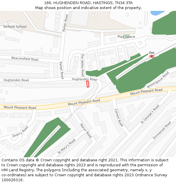 166, HUGHENDEN ROAD, HASTINGS, TN34 3TA: Location map and indicative extent of plot