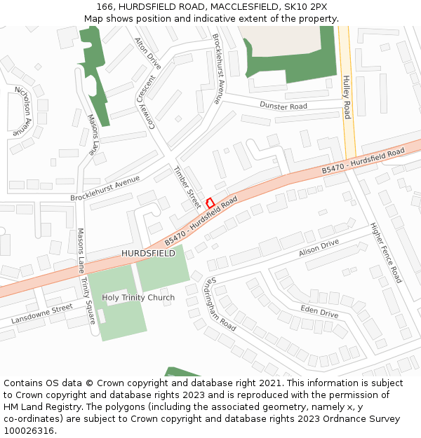 166, HURDSFIELD ROAD, MACCLESFIELD, SK10 2PX: Location map and indicative extent of plot