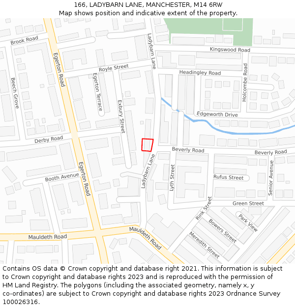 166, LADYBARN LANE, MANCHESTER, M14 6RW: Location map and indicative extent of plot