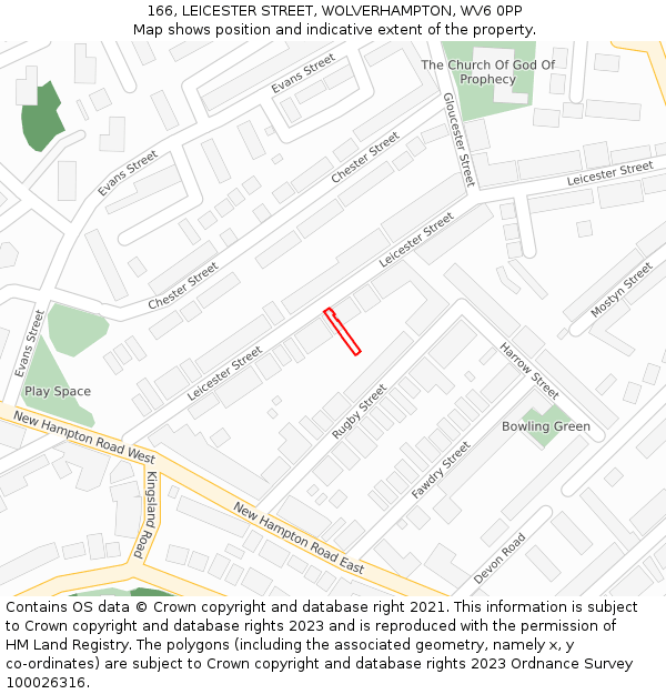 166, LEICESTER STREET, WOLVERHAMPTON, WV6 0PP: Location map and indicative extent of plot