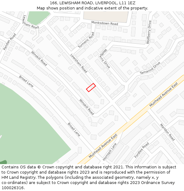 166, LEWISHAM ROAD, LIVERPOOL, L11 1EZ: Location map and indicative extent of plot