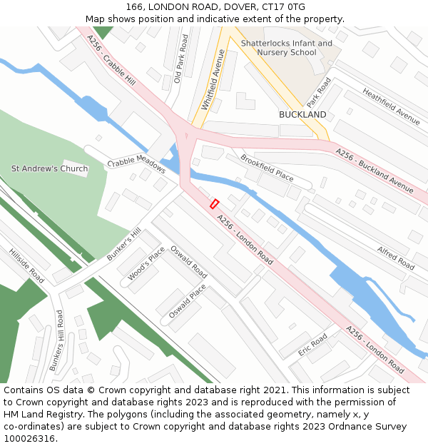 166, LONDON ROAD, DOVER, CT17 0TG: Location map and indicative extent of plot