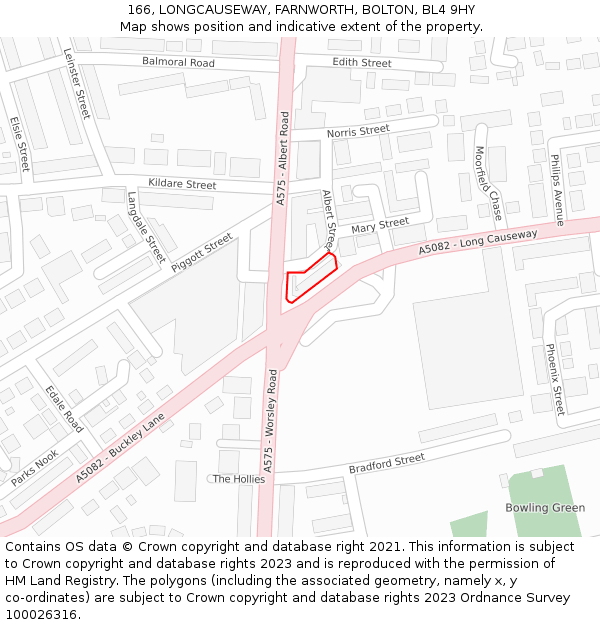 166, LONGCAUSEWAY, FARNWORTH, BOLTON, BL4 9HY: Location map and indicative extent of plot