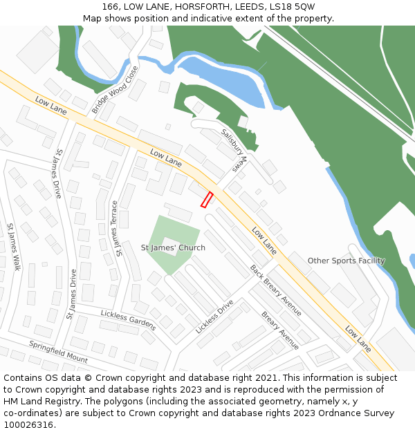 166, LOW LANE, HORSFORTH, LEEDS, LS18 5QW: Location map and indicative extent of plot