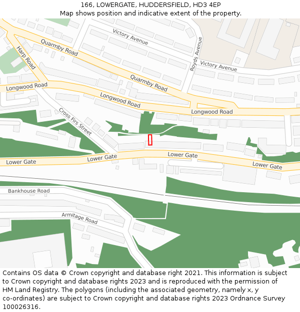 166, LOWERGATE, HUDDERSFIELD, HD3 4EP: Location map and indicative extent of plot