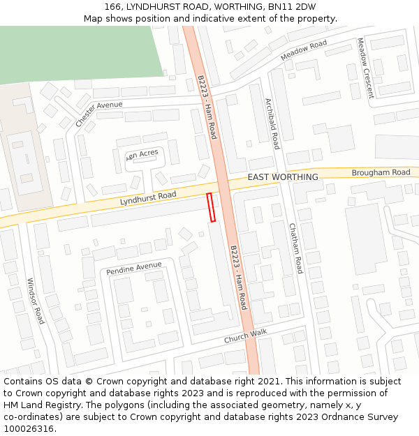 166, LYNDHURST ROAD, WORTHING, BN11 2DW: Location map and indicative extent of plot