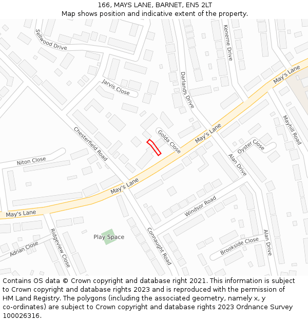 166, MAYS LANE, BARNET, EN5 2LT: Location map and indicative extent of plot