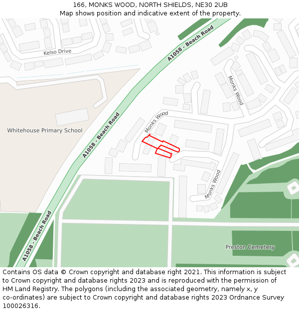 166, MONKS WOOD, NORTH SHIELDS, NE30 2UB: Location map and indicative extent of plot