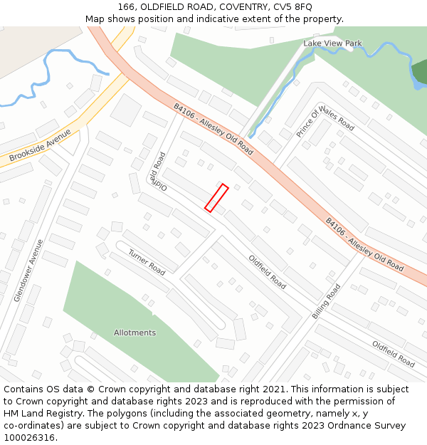 166, OLDFIELD ROAD, COVENTRY, CV5 8FQ: Location map and indicative extent of plot