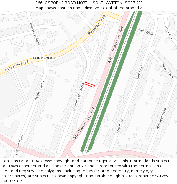 166, OSBORNE ROAD NORTH, SOUTHAMPTON, SO17 2FF: Location map and indicative extent of plot