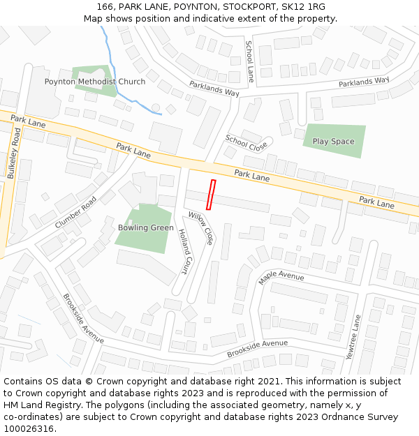 166, PARK LANE, POYNTON, STOCKPORT, SK12 1RG: Location map and indicative extent of plot